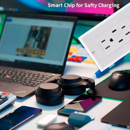 UL Listed 3.6A Dual USB Type C Charger 125V 15A Outlet