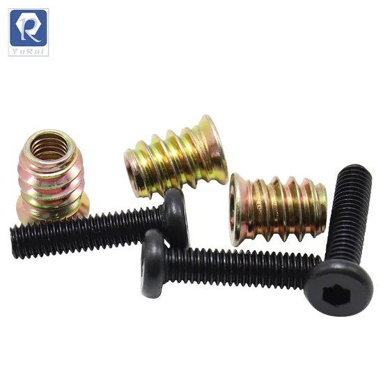 Furniture Screws and Nuts, Carbon Steel Fasteners, Connectors, Flat Head Hex Socket Screws, Hex Socket Drive Thread Insert Nuts, Wooden Furniture Embedded Nut a 