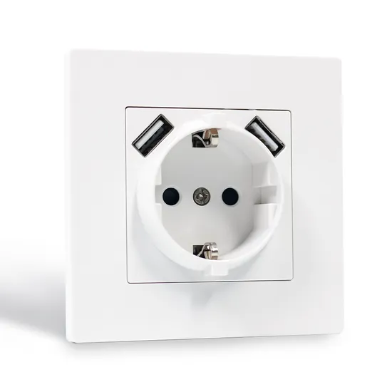 Chinese Wholesalers Germany Standard Electric Power Schuko Socket with Dual Type a USB Chargers 2.1A DC 5V 